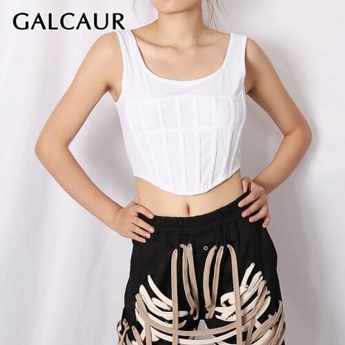 GALCAUR White Slim Tank Tops For Women Square Collar Sleeveless Sexy Short Vest Female Summer Fashion New Clothing 2021 Stylish