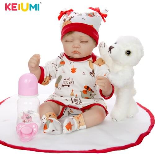 KEIUMI Cute 17 Inch Closed Eye As sleeping Doll Reborn Menina Silicone Reborn Baby Doll With Rooted Hair For Christmas Day Gift