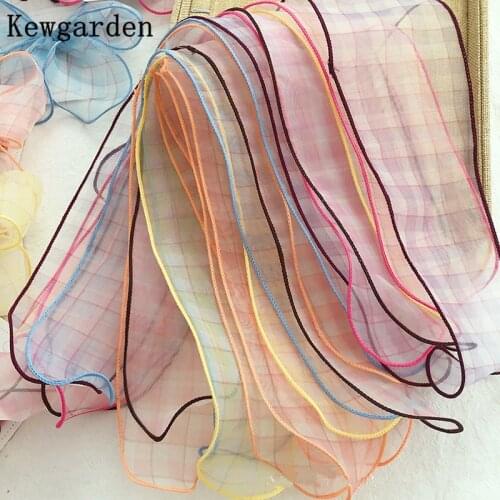 Kewgarden Wholoseale 6CM *60CM Hemming Square Grid Voile Gauze Fabric Belt Handmade Tape DIY Hair Bowknot Accessories 20 Pcs