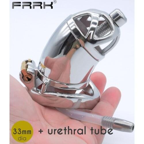 FRRK BDSM Male Chastity Cock Cage for Men Stainless Steel Bondage Device Penis Rings Sleeve Metal Tube Lock Dick Sex Toys Shop