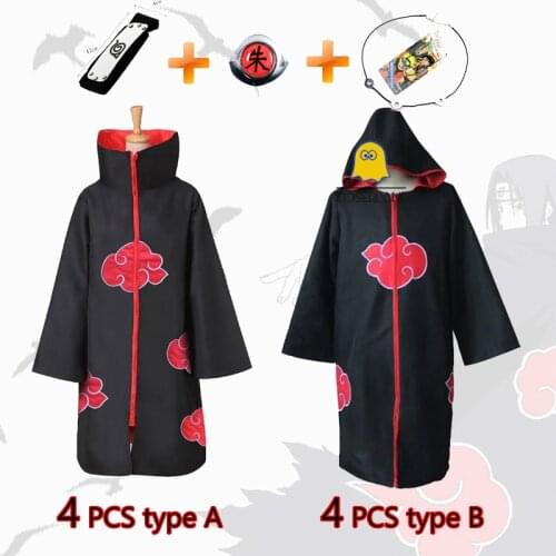 4 PCS Anime Boruto Konan Cosplay Cloak Pain Headband Ring Necklace Set Orochimaru Deidara Halloween Christmas Party Costume Cape