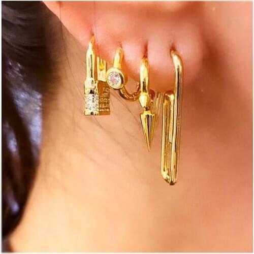 Mini small cz stud earring gold color micro pave white rainbow cz 2020 new delicate minimal jewelry lock charming earring