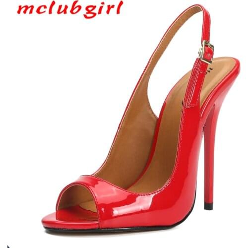Mclubgirl 13cm Super HIgh Heel Fish Toe Sexy man women pumps sandals nightclub pumps Womens High-heeled shoes Red Shoes ZQJ