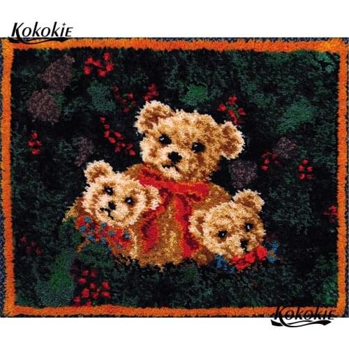 Bear family latch hook kits rug tapestry kits 3d printed canvas Handmade crochet tapis needle for carpet handwerken knooppakket