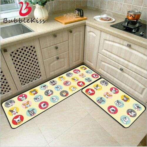 Bubble Kiss Cute Cartoon Bulldog Dog Design Kitchen Mat Entry Mat Anti-Slip Soft Floor Mats Polyester Rugs for Kitchen Hot Sale