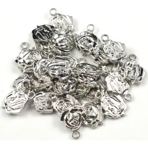 Fashion religious alloy medal one side with rose and another side with Our Lady of Lourder