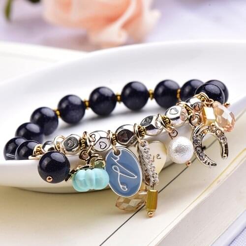 Fashion Natural Blue sandstone Beads Bracelets Quartz Streche Bracelet Elastic Cord Pulserase Jewelry Beads Lovers Woman Gift
