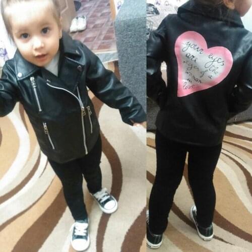 Girls motorcycle leather coat children PU jacket, 2-7 year old Printed love letter all match tops for kids fashion hot