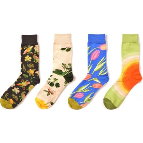 New Womens Meias Cartoon Color Tide Brand Cotton Socks Happy Funny Harajuku Hip Hop Street Style Skateboard Casual Cotton Socks