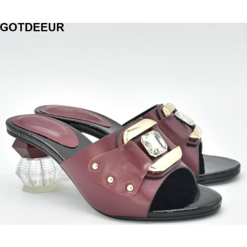 Latest Italian Women Party Shoes Slip on Clear Rhinestone Heels High Heels Sexy Ladies Plus Size Women Shoes 43 Open Toe Pumps