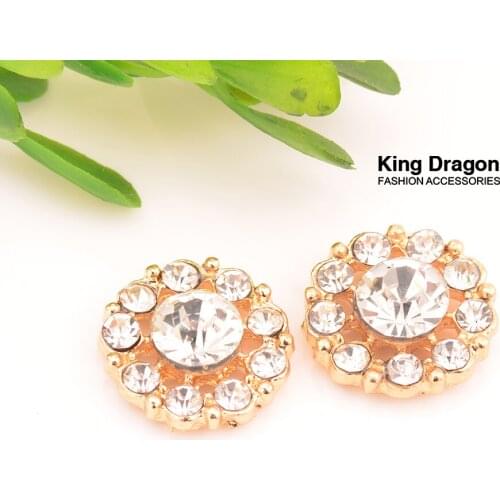 Diamante Button Rhinestone Embellishment 15MM 10PCS/Lot Flat Back Gold Color KD453