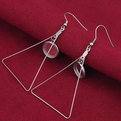10pcs Lot Geometry Stainless Steel Earrings Hooks Settings 12mm Cabochon Earring Bases Blank Bezel DIY Jewelry Making Findings