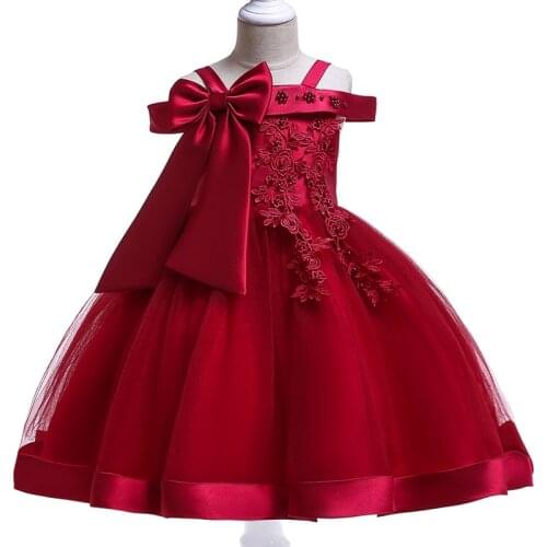 2021 Shoulderles Girls Dresses For Party And Wedding Dress Big Bow Children‘s’ Clothing Elegant Flower Princess Dress 3-10 Years