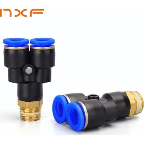 PX Pneumatic Quick Coupling Pneumatic Quick Coupling Y Type Tee Male Thread 1/8" 1/4" 3/8" 1/2" PU Hose Connector 4 6 8 10 12mm