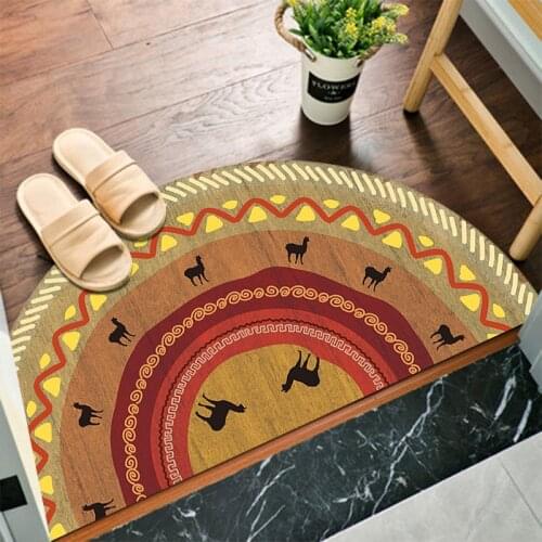 Doormat Anti Slip Floor Mat Boho Style Bedroom Carpet Half Round Enthnic Strong Water Absorbent Bath Mats Bathroom Rugs