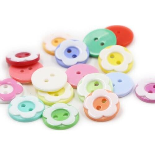 100pcs 13mm Mixed Two-tone Round Flowers Buttons 2-hole Sewing Accessories for Cardmaking Scrapbooking