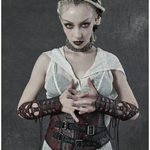 PUNKRAVE Womens Steampunk Hollow Gloves Punk Retro Metal Gear Decorated Fingerless Gloves