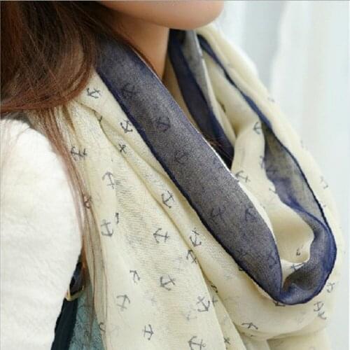 MwOiiOwM New Arrival Fashion Autumn and Winter Ladies' Nautical Style Anchor Long Scarf Wraps Voile Scarf Scarves Shawl SX-832