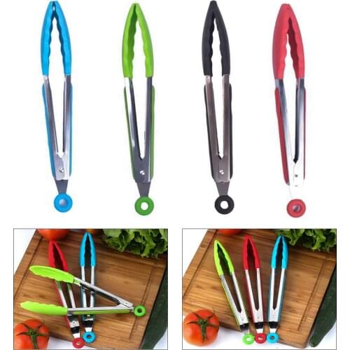 Silicone Food Tong Stainless Steel Kitchen Tongs Silicone Non-slip Cooking Clip Clamp BBQ Salad Tools Grill Kitchen Accessories