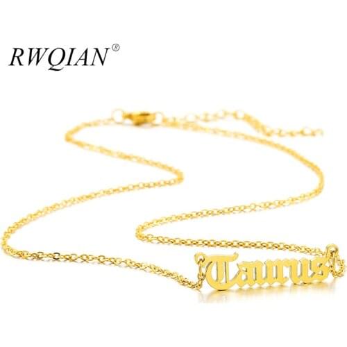 Old English Letters ZODIAC Necklaces18K Gold Stainless Steel Necklace Constellation Pendants Chokers for Women Birthday Jewelry