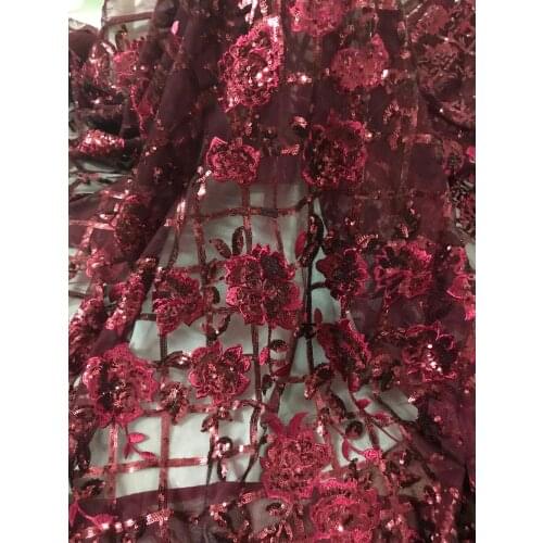 Super quality SYJ-6651 flower lace fabric Newest Embroidered tulle mesh fabric with sequins