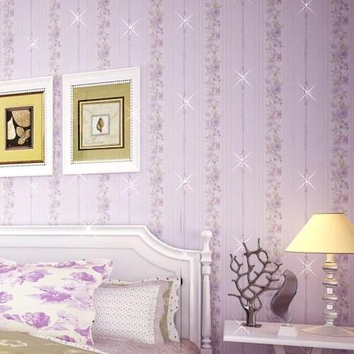 Beibehang embroidery diamond - studded warm and romantic fresh pastoral vertical stripes living room bedroom full of wallpaper