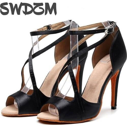 SWDZM sexy latin dance shoes tango ballroom dancing shoes for women girls waltz samba pole salsa duet dance 5-10cm plus size