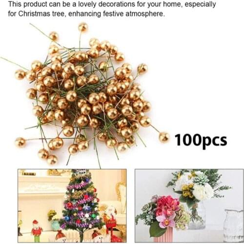 100PCS Artificial Holly Berry Flower Pick Christmas Hanging Ornaments Home Decoration for Wedding Party Birthday Ornaments(10mm)