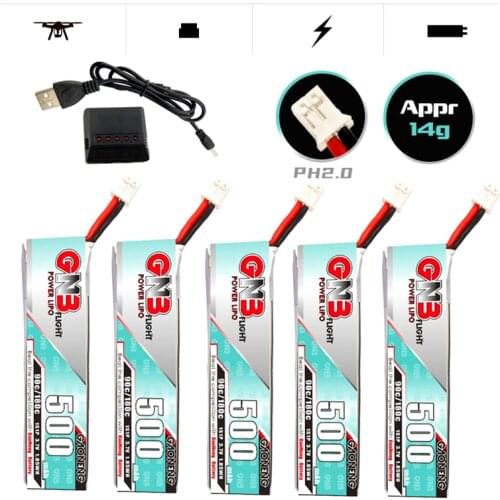 Gaoneng GNB for TINY8X Blade Inductrix FPV QX2 120S Beta75S BetaFPV Drone LiPo Battery Charger Set 3.7V 500mAh 90C/180C PH2.0