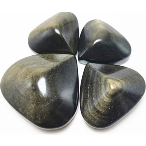 Gold Obsidian Heart Natural Quartz Hand Made Gemstones For Healing Reiki