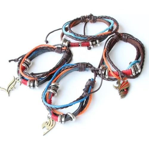 1 Pcs New Anime Fairy Tail Death Note Bleach Leather Bracelets Logo Metal Pendant Wristband Cosplay Collection Gift Figure Toys