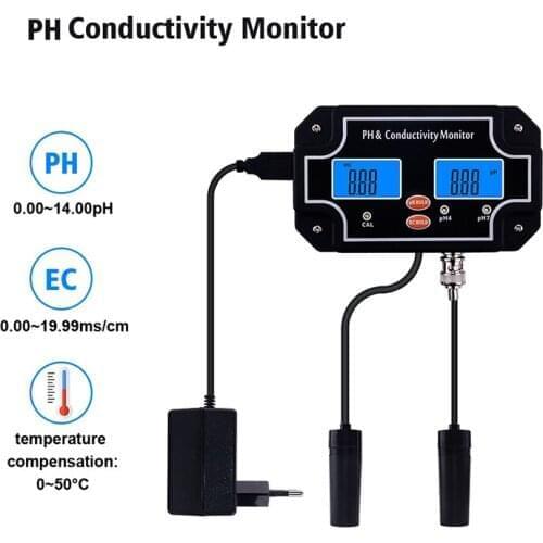 2 in 1 Digital PH EC Meter Monitor Water Quality Tester PH EC-2681 Online PH EC Analyzr ATC Backlight Display for Aquarium Pool
