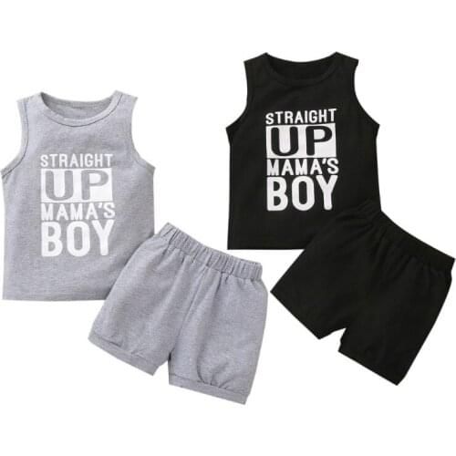 2021 Summer Kids Baby Boys Clothes Sets Letter Printed Sleeveless Vest Tops + Short Pant Casual Loose Toddler Boys Outfits 0-3Y