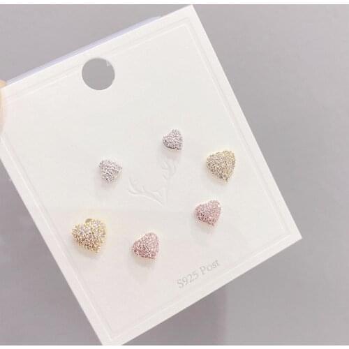 2021 New Design 6 Pcs 14K Gold Plated Heart Stud Earrings Luxury Jewelry Cubic Zircon Rose Gold Earrings
