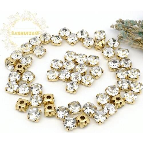 3mm 4mm 5mm 6mm 7mm 8mm White Diamond shape Glass Crystal rhinestones with gold claw Diy wedding dress accessories