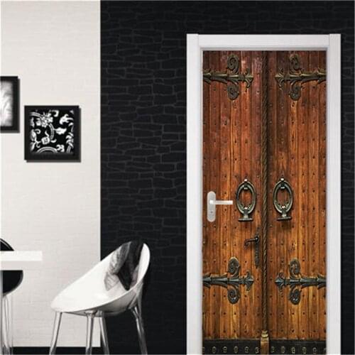 3D Wood Door Vinyl Stickers for Door Home Decor Renovation Wallpaper Removable PVC DIY Self-adhesive Wallpaper Decals deurposter