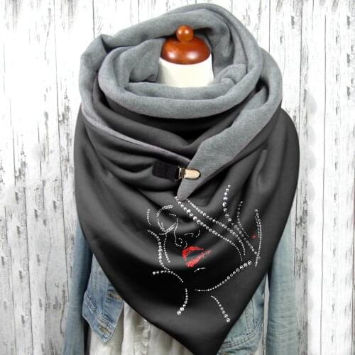 40# Button Scarf Wraps Women Vintage Printing Scarf Plus Velvet Butterfly Pattern Multi-purpose Shawl Neck Warm Scarves Femme