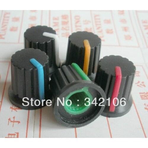 Free Shipping! 100pcs Potentiometer knob switch cap (black button colors) diameter 6mm diameter 15MM * 15MM high