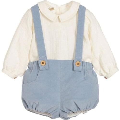 Spanish Spring autumn baby boys white long sleeve blouse+ cotton bib two-piece sets