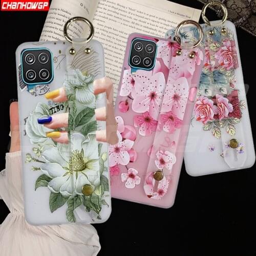 Wrist Strap Flowers Case For Samsung Galaxy A12 A32 A42 A52 A72 A21S A51 A71 A01 A11 A31 A41 A50 A70 A40 A30 A20 A10 Soft Cover