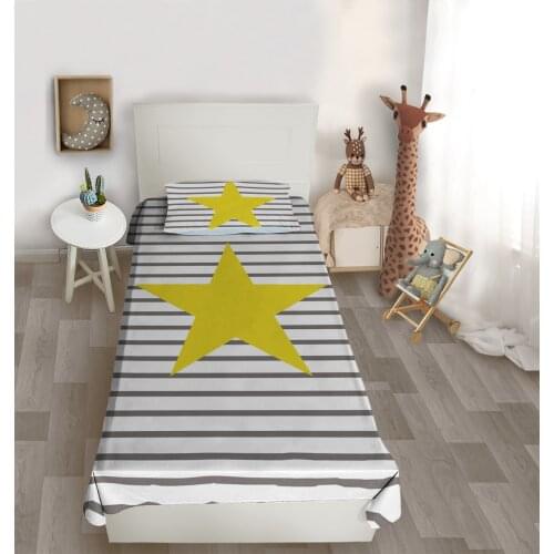 Çocuk odası yatak örtüsü sarı yıldız gri