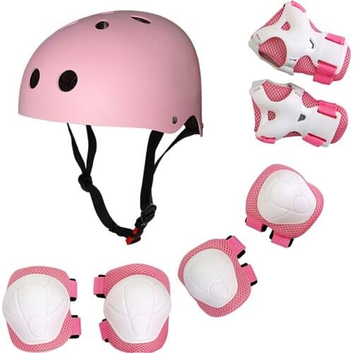 Children Protective Gear Set 7 in 1 Adjustable Helment Knee Elbow Wrist Pads for Kids Skateboard Scooter Skating Biking Cycling