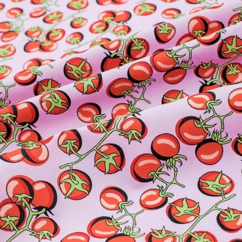 Purple And Small Tomato Printing Pure Cotton Fabric For Dress Tissus Au Mètre Telas Por Metro Tissu Vestidos Sewing Tela Tulle