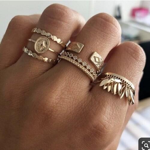 Personalized new suit ring tassel leaf geometric metal ethnic style female joint ring gift