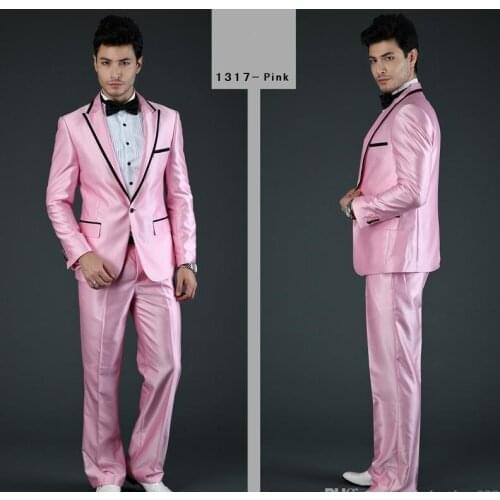 JELTONEWIN Terno Masuclino Pink Satin Wedding Suits For Men Groom Mens Prom Suit 2 piece Male Dress Suit Gentleman Party Tuxedo