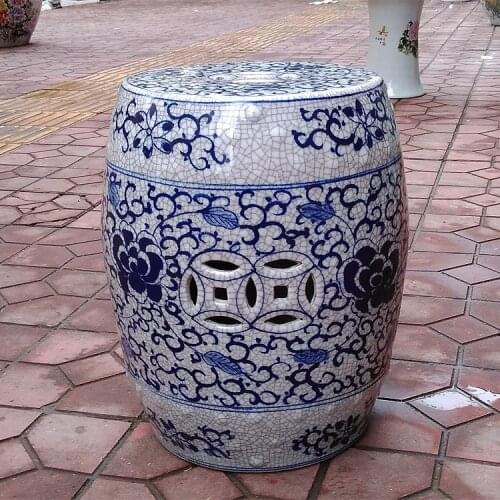 Jingdezhen Ceramic stool Crack Glaze Hand-painted Blue And White Porcelain Chinese Drum stool home decoration porcelain stool