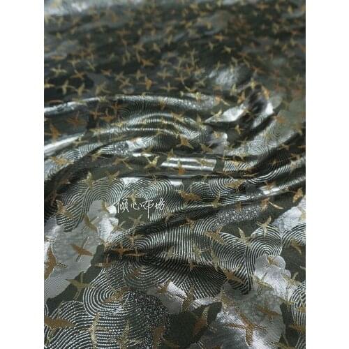 Chinese Classics Brocade jacquard Satin bird dark gray silk fabric Satin de soie Satén шелк hanfu cloth DIY patchworkbag