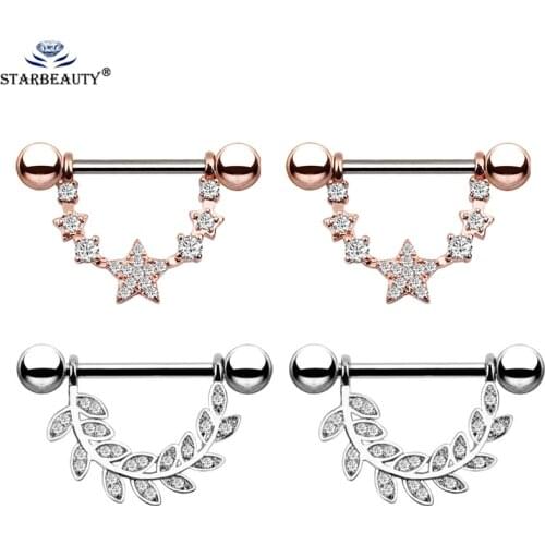 Flower Leaf Shape 316L Stainless Steel Nipple Piercing Body Jewelry Nipple Rings 14G Rose gold Color Tongue Rings Balls