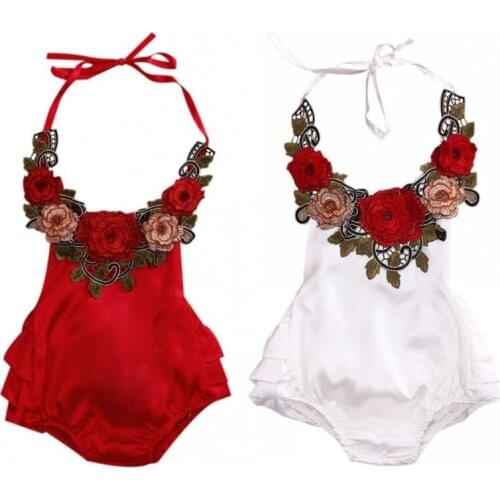 Newborn Baby Girls Romper Sleeveless 3D Floral Romper Belt Jumpsuit Outfits Sunsuit Cotton Outfits Boutique Clothing Set 0-3Y