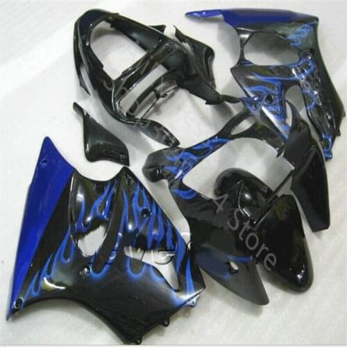 Injection molding fairings set for Kawasaki ZX-6R 2000 2001 2002 black blue flams custom fairing kit Ninja 636 ZX6R 00-02